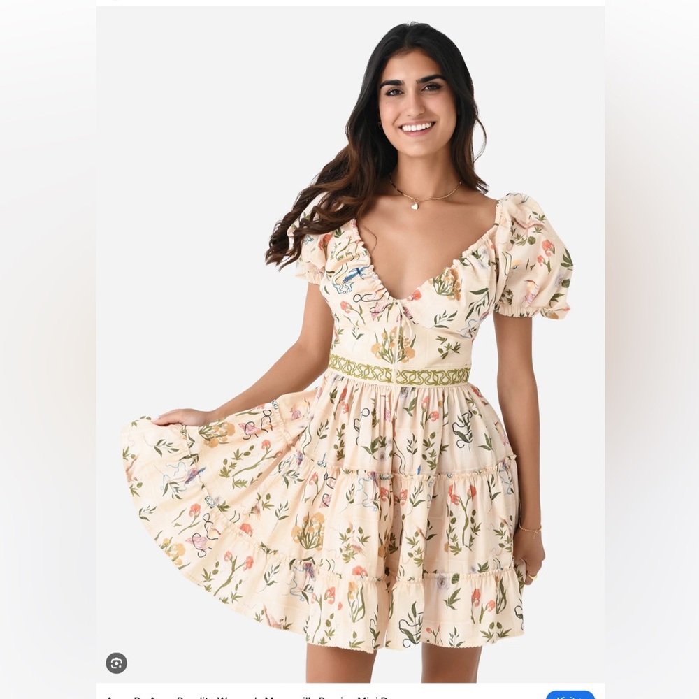 Agua Bendita Manzanilla Paraiso Cream Floral Mini Dress